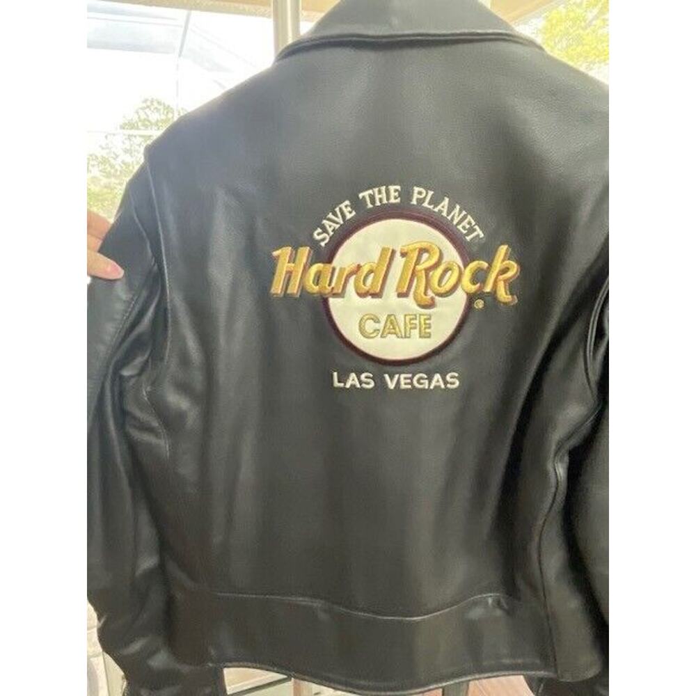 Vintage Hard Rock Cafe LOVE ALL LAS VEGAS Genuine Leather Bomber Jacket Medium